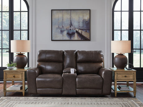 Crossplex - Power Reclining Loveseat / Console / Adjustable Headrest - Smoke