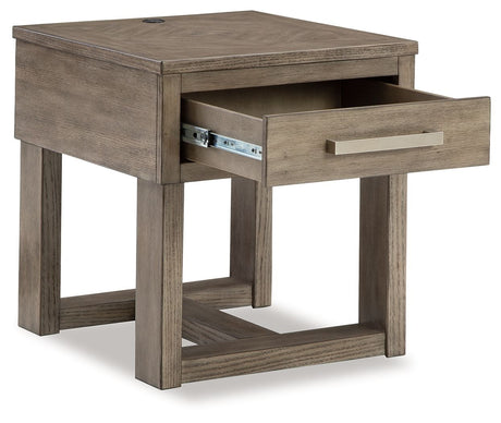 Loyaska - Rectangular End Table - Grayish Brown